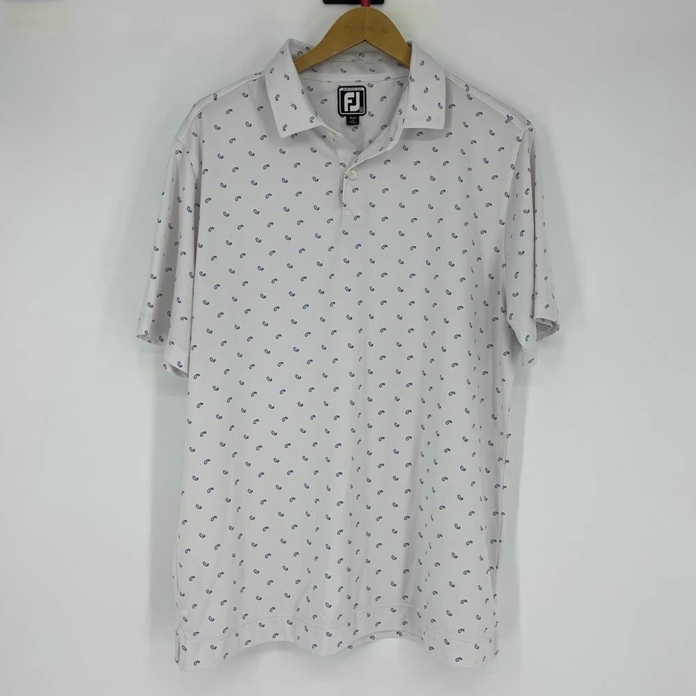 Footjoy golf polo shirt white abstract pattern athletic fit